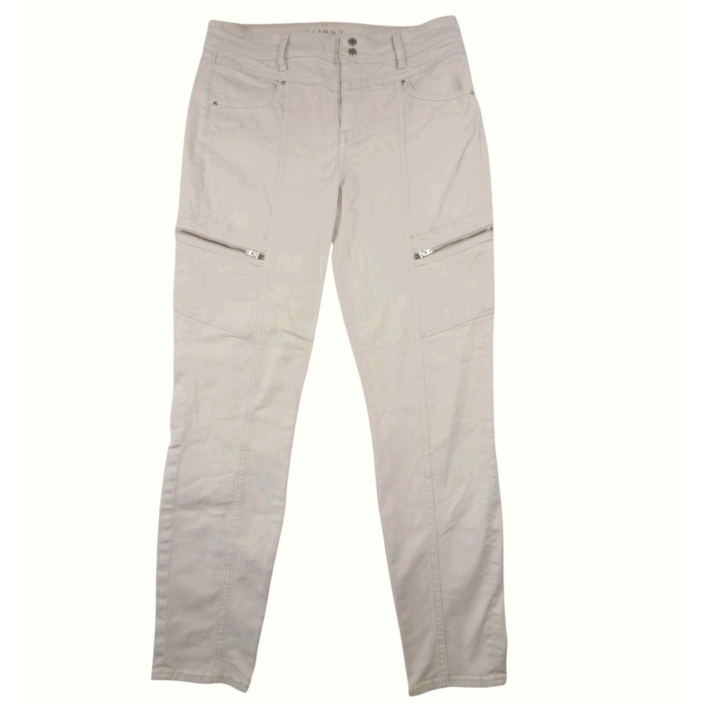 WHBM White House Black Market Skinny Cargo Pants Light Cream Stretch